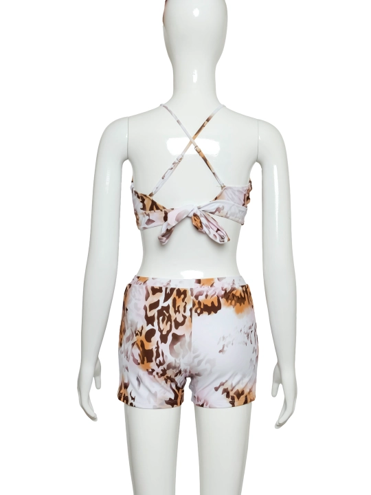Suzish kiyimi SilkWave SafariChic leopar printli 3-in-1 set, yuqori bel XS-XL