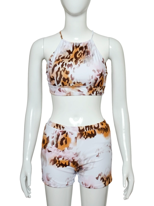 Suzish kiyimi SilkWave SafariChic leopar printli 3-in-1 set, yuqori bel XS-XL