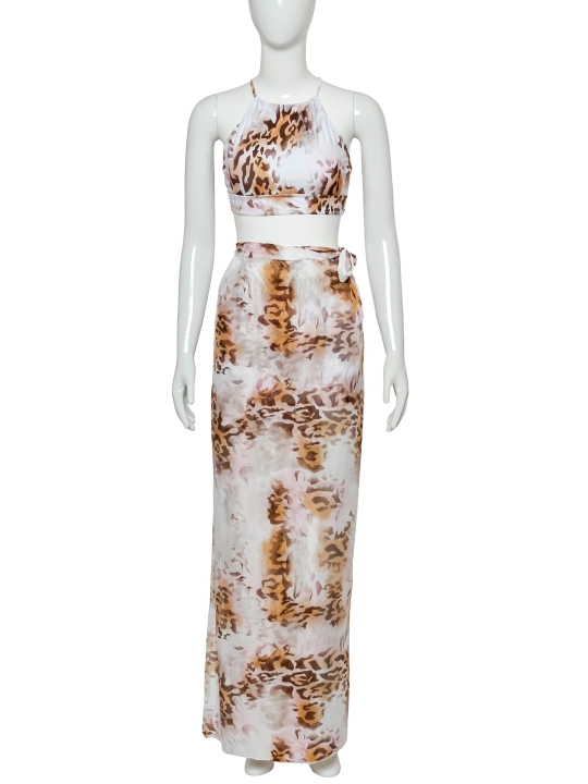 Suzish kiyimi SilkWave SafariChic leopar printli 3-in-1 set, yuqori bel XS-XL - 