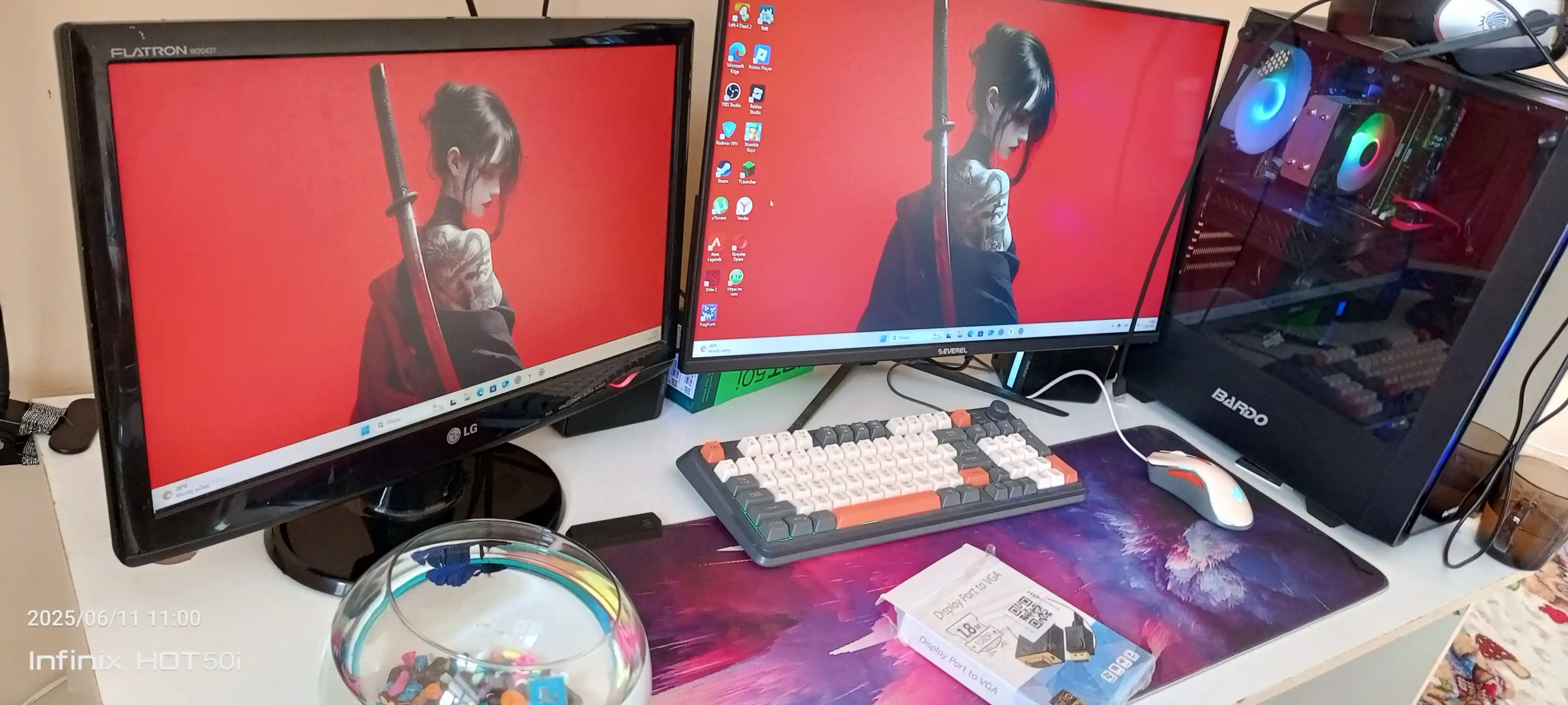 O‘tish kabeli, DisplayPort VGA konverteri, standart, 1.8 m