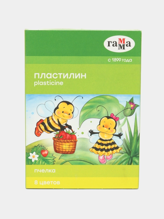 Пластилин Гамма "Пчелка", 08 цветов, восковой, со стеком, картон, европодвес