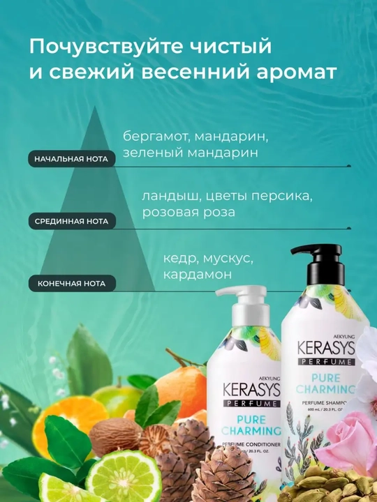 Шампунь и кондиционер, для всех типов волос, с ароматом, Kerasys Корея 600 мл + 600 мл