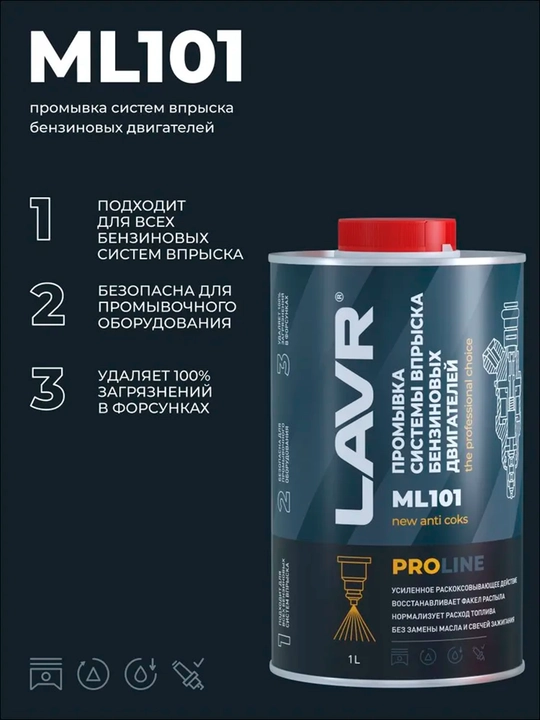 Lavr proline ML101, 1 litr / Ln2000 benzinli dvigatellarni quyish tizimlarini yuvish
