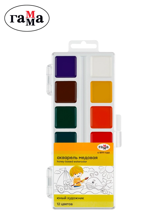 Akvarel Gamma "Yosh rassom", asalli, 12 rang, cho'tkasiz, plastik qadoq, evro-ilmoq, 212071 - 