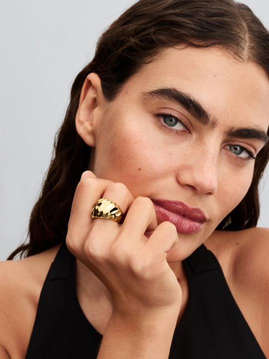 Pandora Rippled Statement Ring uzugi, 14 karatli oltin qoplama 163884C00