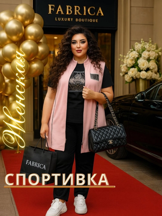 Женский спортивный костюм, с безрукавкой, тройка, Турции - 