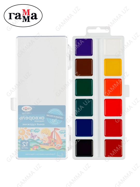 Akvarel Gamma "Yosh rassom", asalli, 12 rang, cho'tkasiz, plastik qadoq, evro-ilmoq, 212071