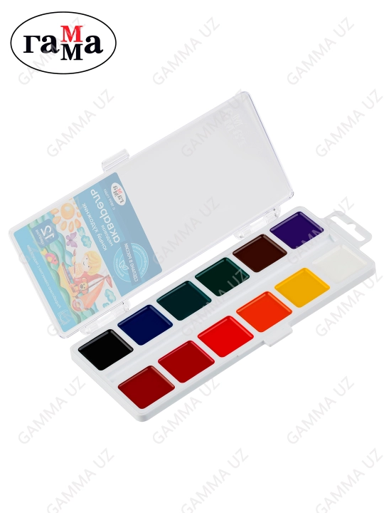 Akvarel Gamma "Yosh rassom", asalli, 12 rang, cho'tkasiz, plastik qadoq, evro-ilmoq, 212071
