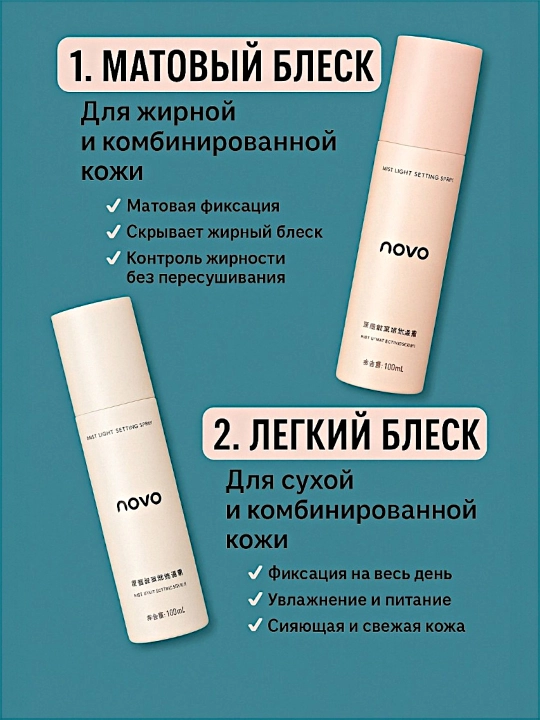 Спрей фиксатор для макияжа Novo, контролирующий жирность, водостойкий, устойчивый к поту