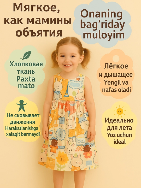 Лёгкое хлопковое платье для девочек с ярким принтом, одежда для девочек, детская одежда