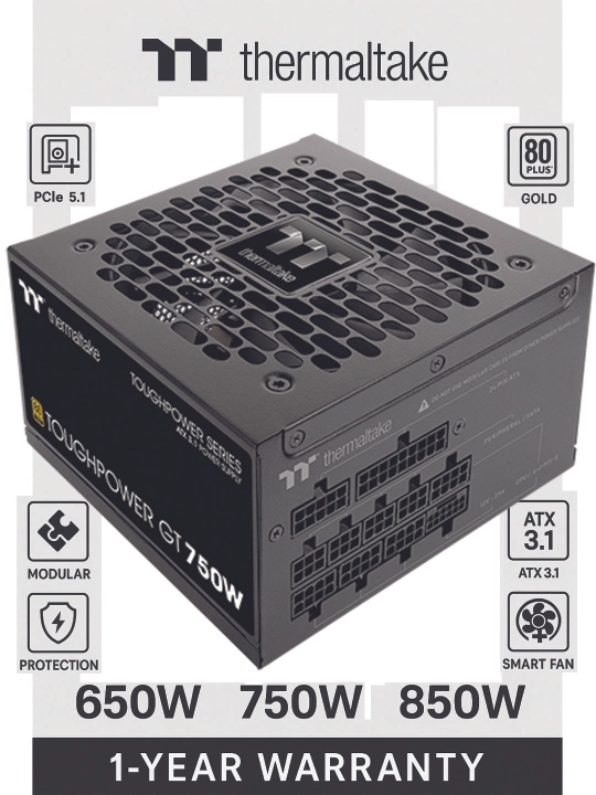 Thermaltake Toughpower GT 650W / 750W / 850W / 1200W — kompyuter uchun quvvat manbai - 