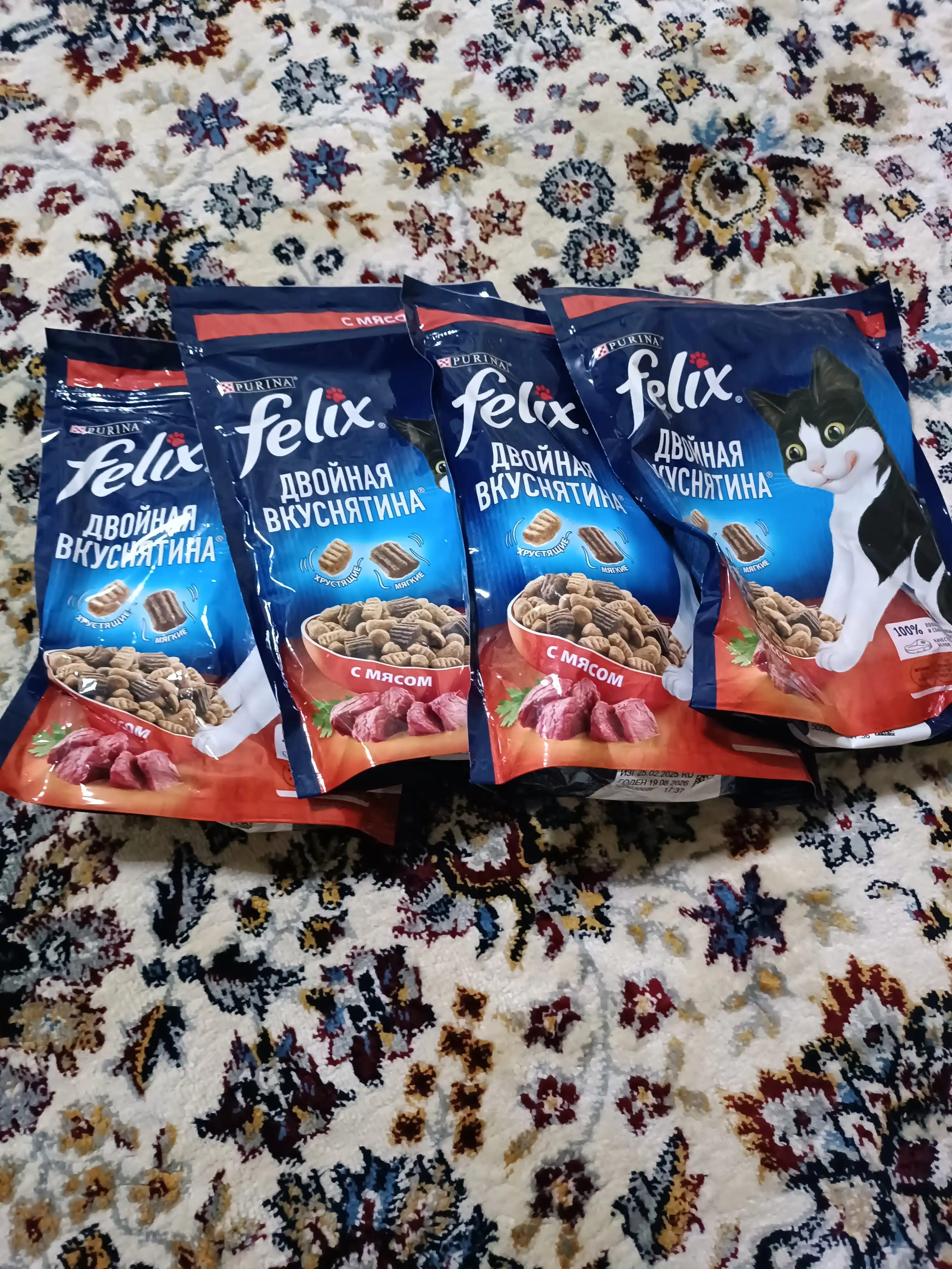 Felix Ikki barobar mazali mushuklar uchun quruq ozuqa, go‘shtl, 600 gr