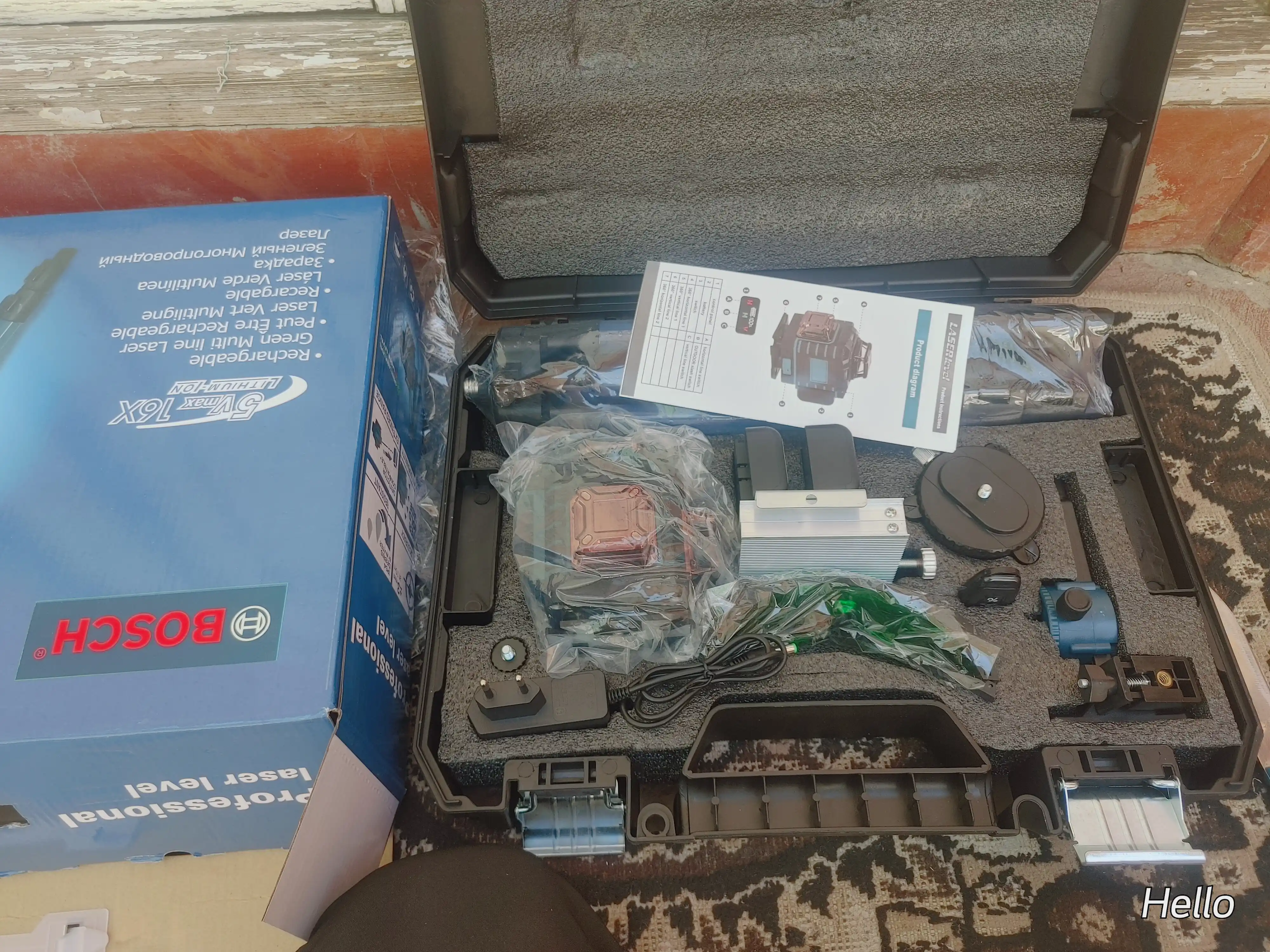 Lazer darajasi 4D, daraja, 360 daraja, 16 qator, tripod va ikkita batareya bilan