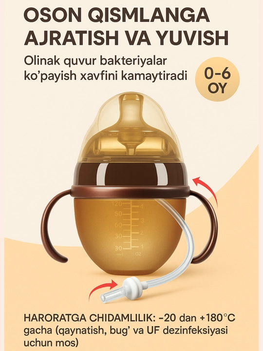 Детская бутылочка для кормления, с ручкой, силиконовая соска 150ML