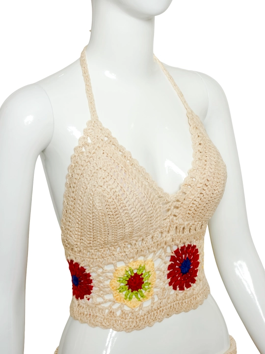 Suzish kiyimi Gypsy qo‘l to‘qilgan boho to‘plam, crochet top + yubka, S-XXL