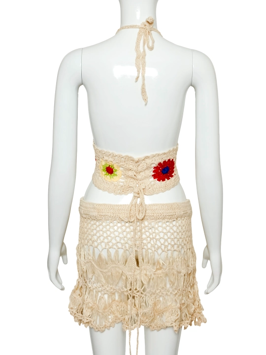 Suzish kiyimi Gypsy qo‘l to‘qilgan boho to‘plam, crochet top + yubka, S-XXL