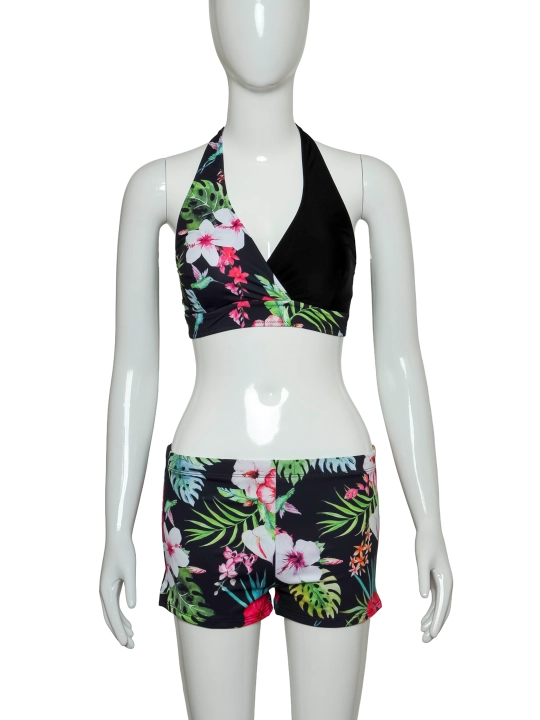 Suzish kiyimi TropicFlr uchlik seti, rangli tropik gul naqshi, XS-XL o‘lchamlar