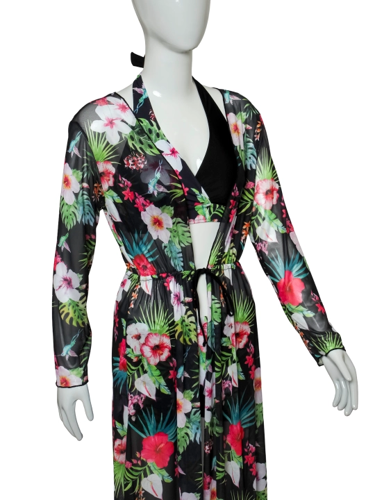 Suzish kiyimi TropicFlr uchlik seti, rangli tropik gul naqshi, XS-XL o‘lchamlar