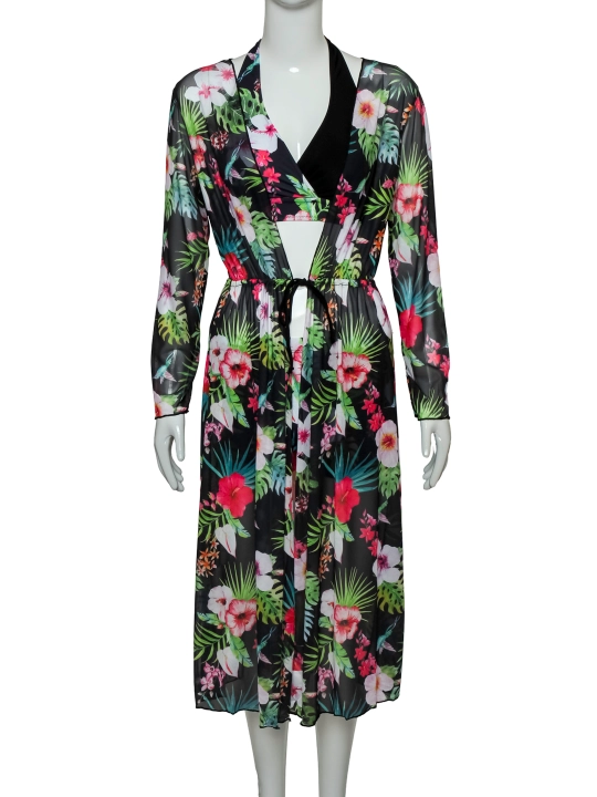 Suzish kiyimi TropicFlr uchlik seti, rangli tropik gul naqshi, XS-XL o‘lchamlar - 