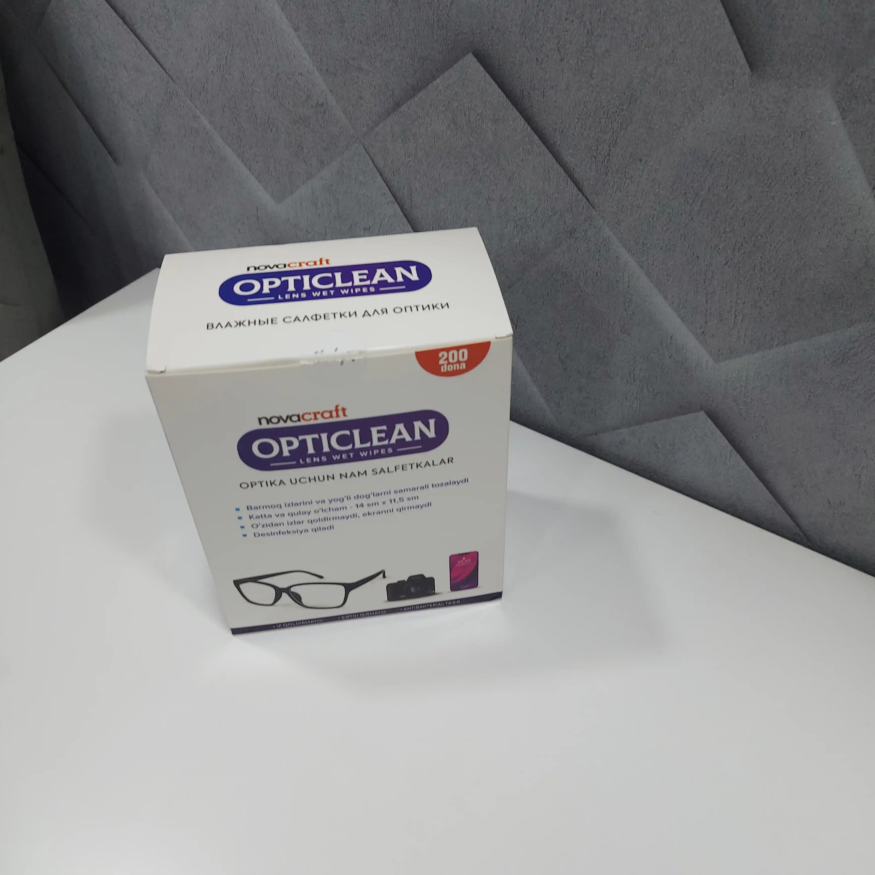 Ko‘zoynak va gadjet ekranlari uchun nam salfetkalar, Opticlean, 200 dona