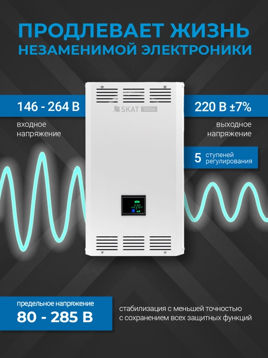 Simistorli stabilizator SKAT ST-30000 LED, uy va gaz qozon uchun
