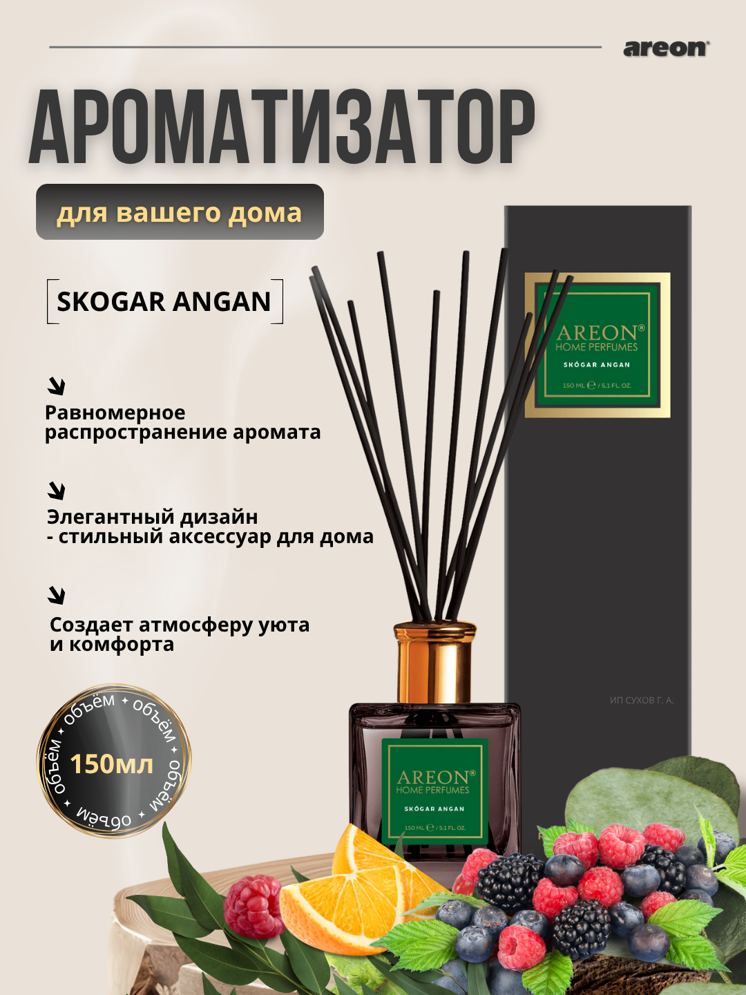 Aromatizator-diffuzor Areon Home Perfume uy va ofis uchun, 150 ml - 