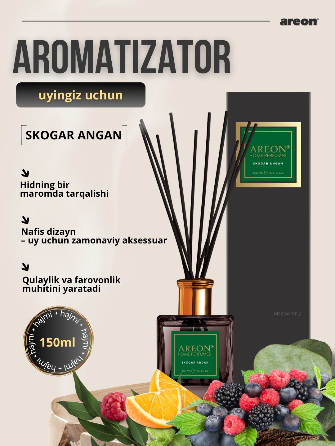 Ароматизатор-диффузор Areon Home Perfume для дома и офиса, 150 мл