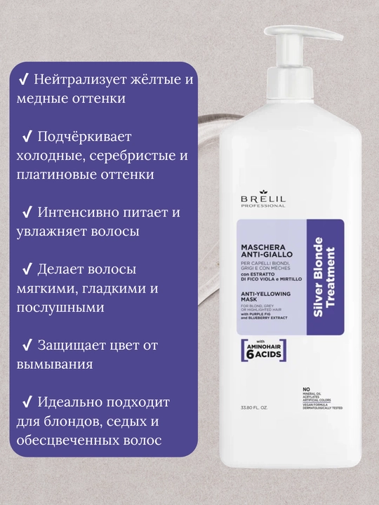 Маска для волос, для нейтрализации жёлтых оттенков, Silver Blonde Anti-Yellow