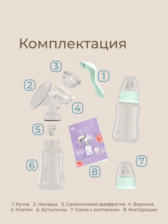 ROXY-KIDS Молокоотсос ручной, механический, с бутылочкой и соской