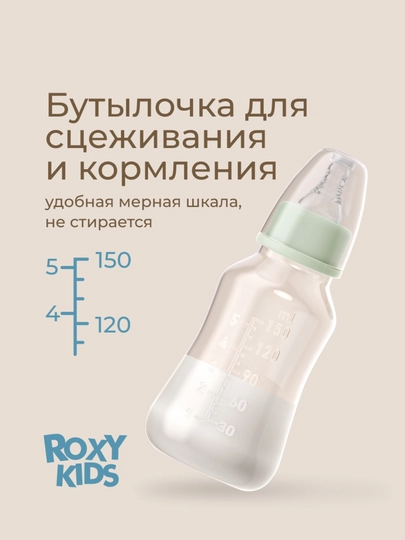 ROXY-KIDS Молокоотсос ручной, механический, с бутылочкой и соской