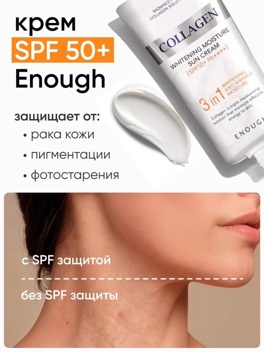Солнцезащитный крем с коллагеном Enough 3в1 Whitening Sun Cream SPF50+ PA++++, 50 мл