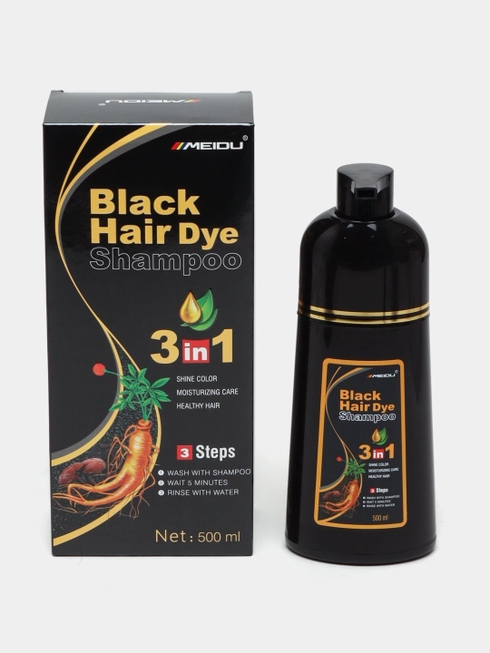 Красящий шампунь Black Hair Dye, с женьшенем, безопасная краска, 500 мл