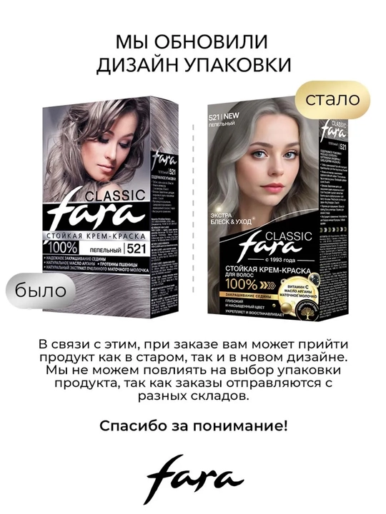 Краска для волос FARA Classic 521, пепельный