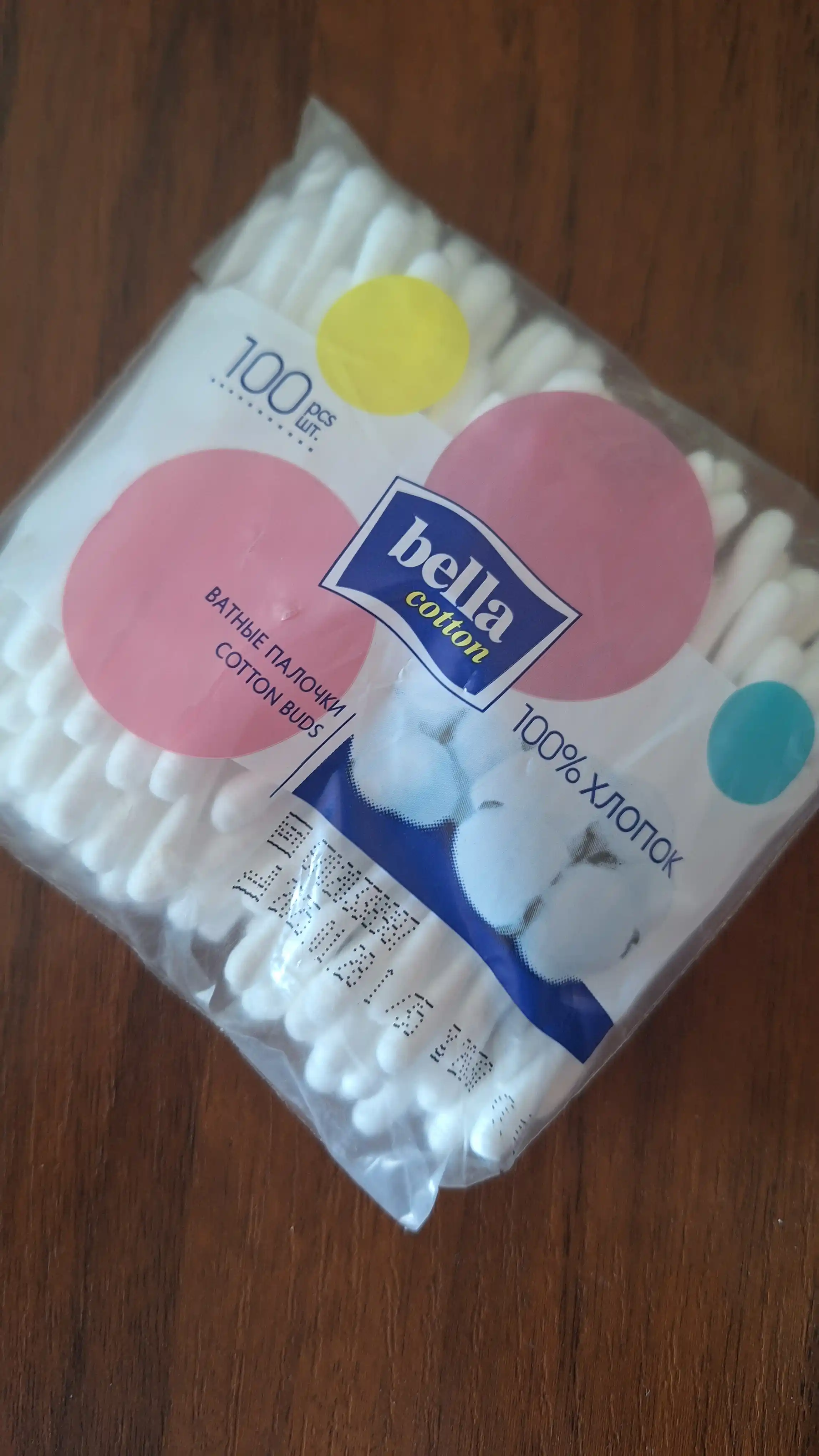 Gigiyenik paxta tayoqchalari Bella cotton care, polipropilen qadoqlarda, 100 dona