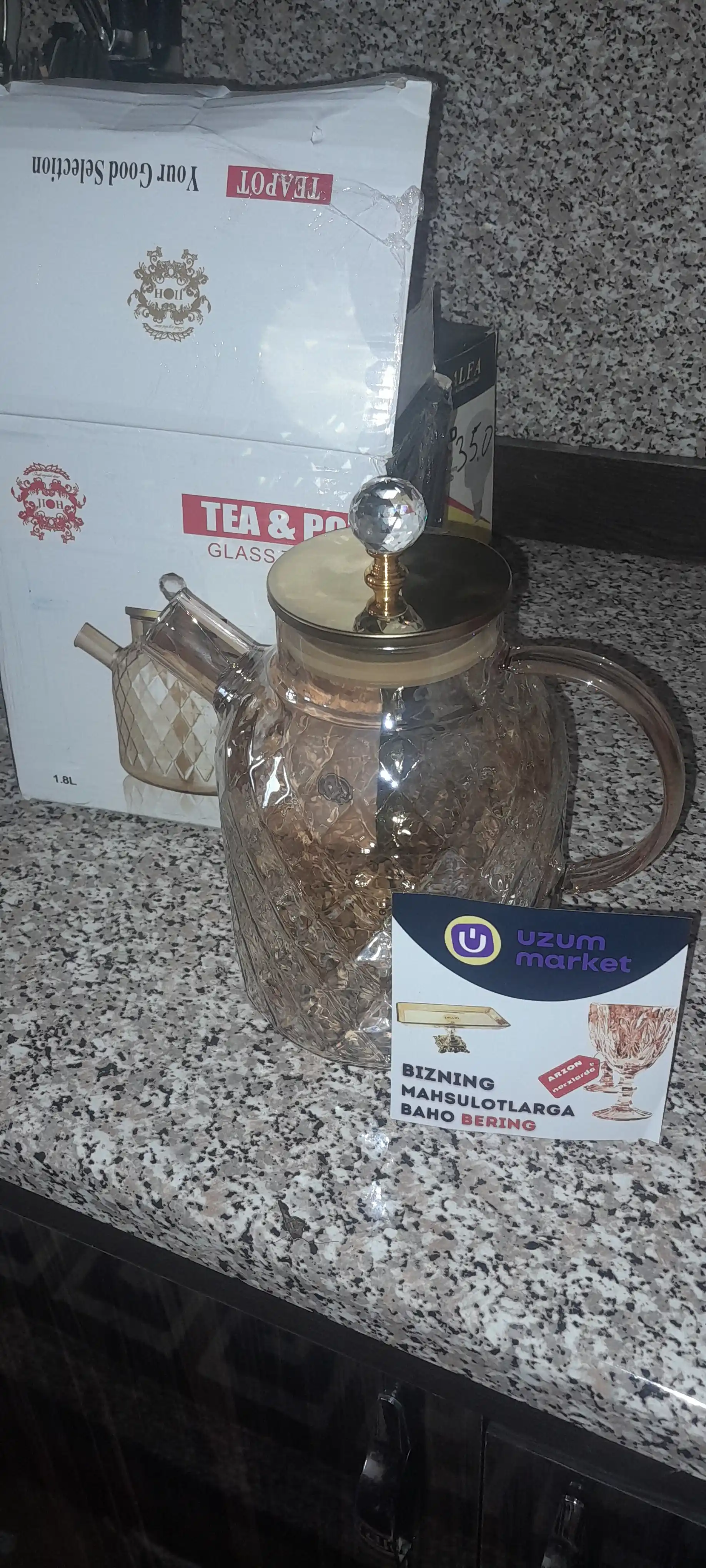 Issiqlikka chidamli shishadan, prujina elakli shisha choynak