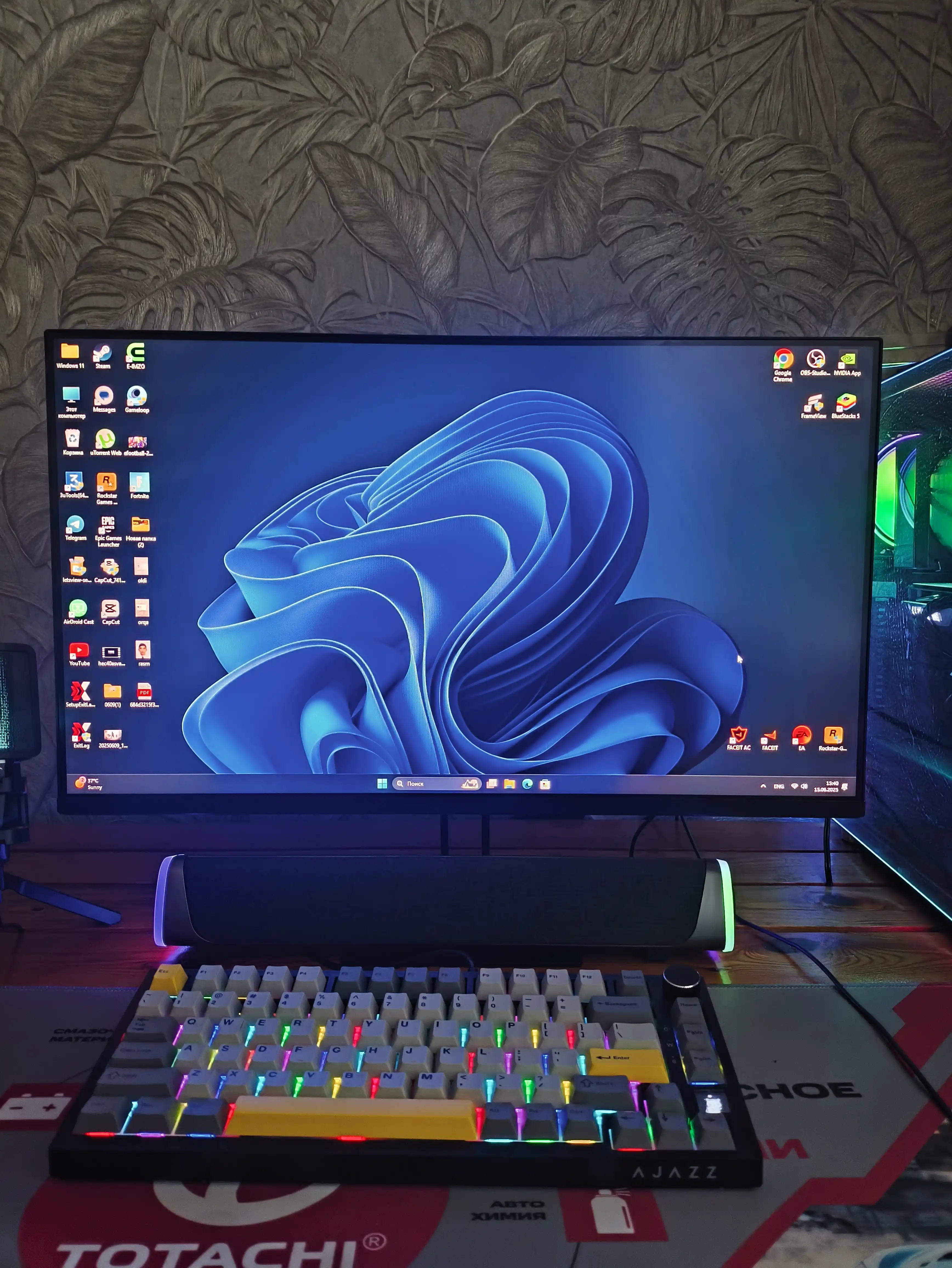 Simli kolonka kompyuter va telefon uchun, RGB yoritgichli soundbar