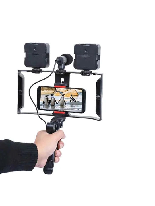 Mobil tripod video to'plami, kontent yaratish uchun, LED mikrofon bilan - 