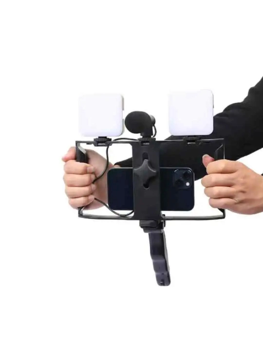 Mobil tripod video to'plami, kontent yaratish uchun, LED mikrofon bilan