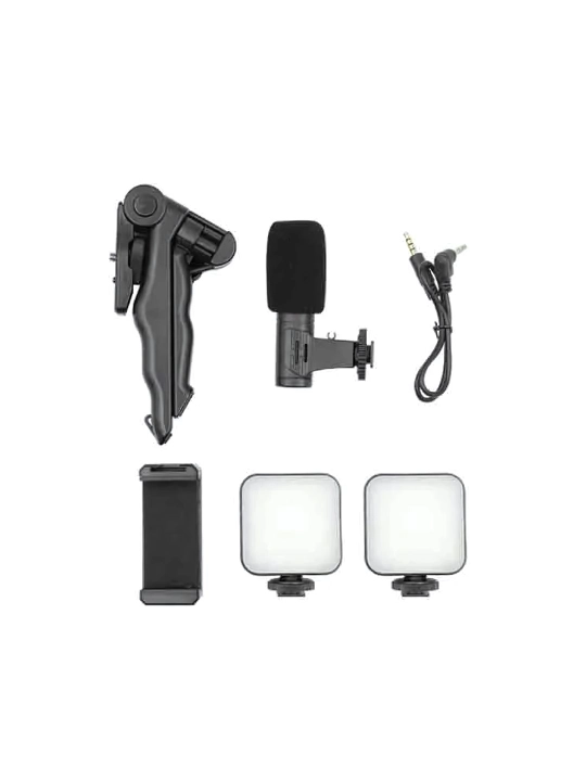 Mobil tripod video to'plami, kontent yaratish uchun, LED mikrofon bilan