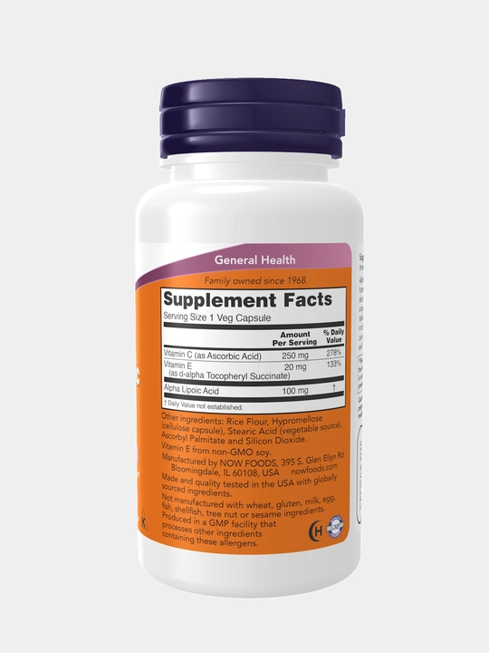 Now Foods, Alfa lipoik kislotasi, 100 mg kapsulalarda
