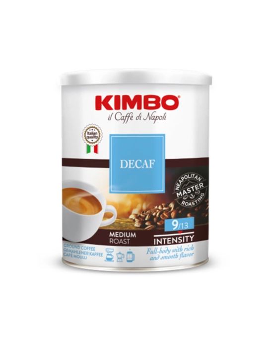 Кофе молотый KIMBO DECAFF, без кофеина, в железной банке, 250 г - 