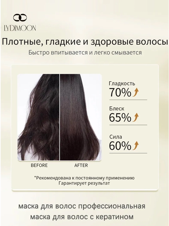 LYDIMOON keratinli soch niqobi, sochlarning shikastlanishini tiklovchi, 500 ml