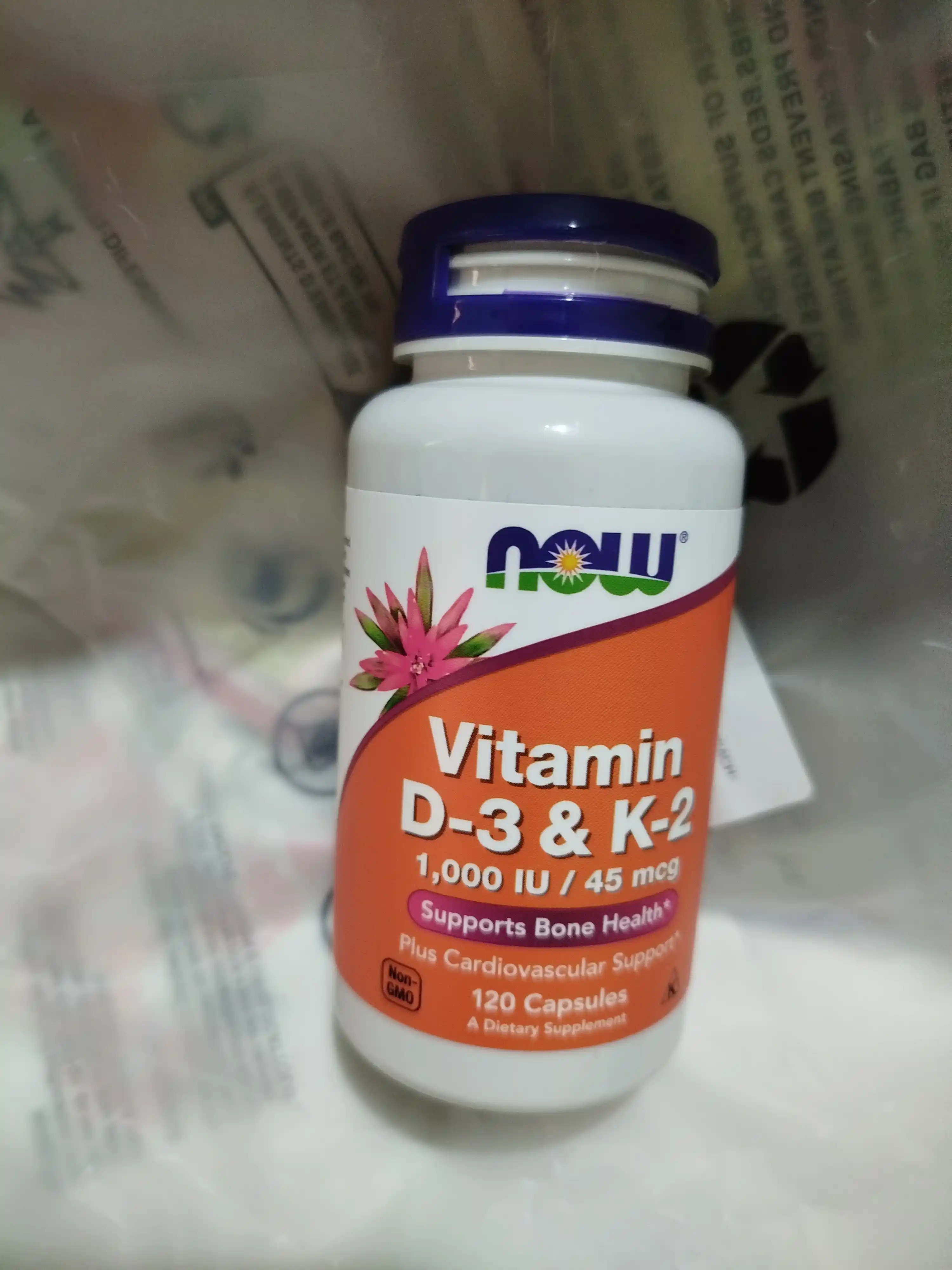 NOW FOODS, Витамин D3 и K2, 1000 ME / 45 мкг, 120 капсул, Халяль