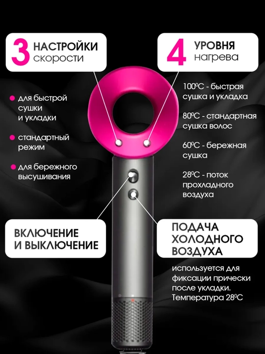 Qo'shimchalar bilan professional kuchli sochlarini fen mashinasi, 6 ta 1da