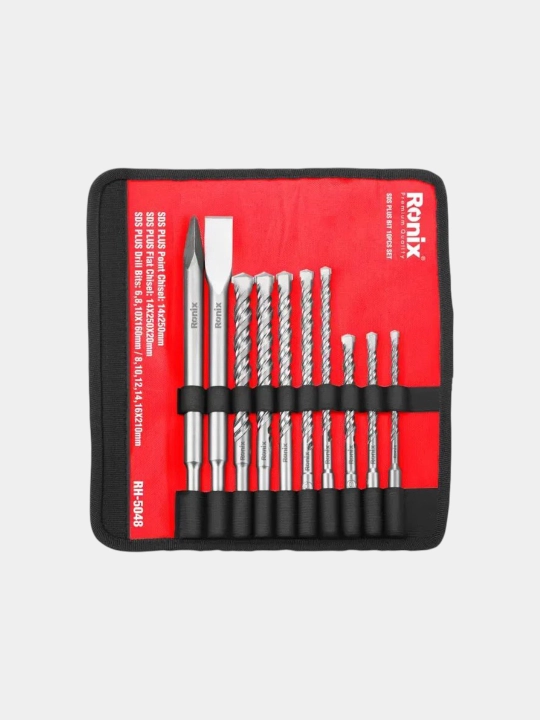 Ronix RH-5048 – SDS Plus 10 dona bur to‘plami, beton va g‘isht uchun - 