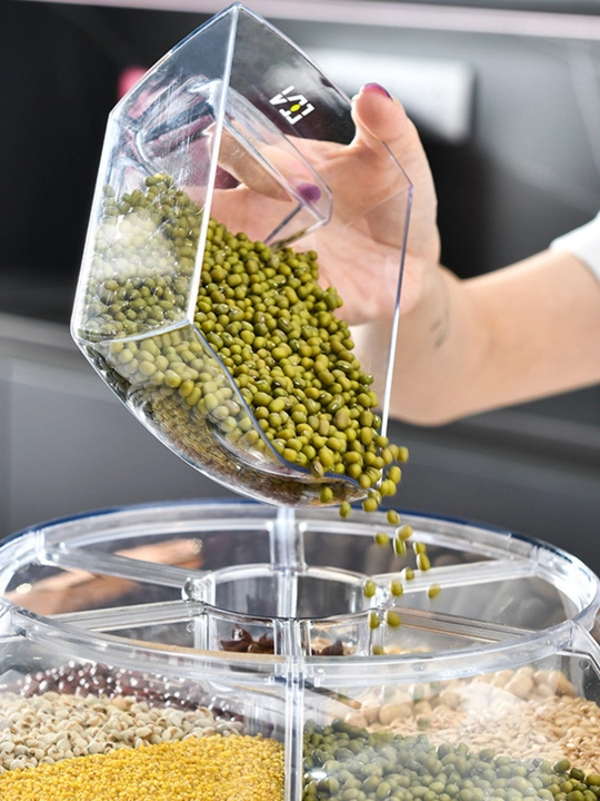 Yormalarni saqlash uchun  konteyner-dispenser, dozator bilan, 6 ta bo‘limdan, 12.5 l