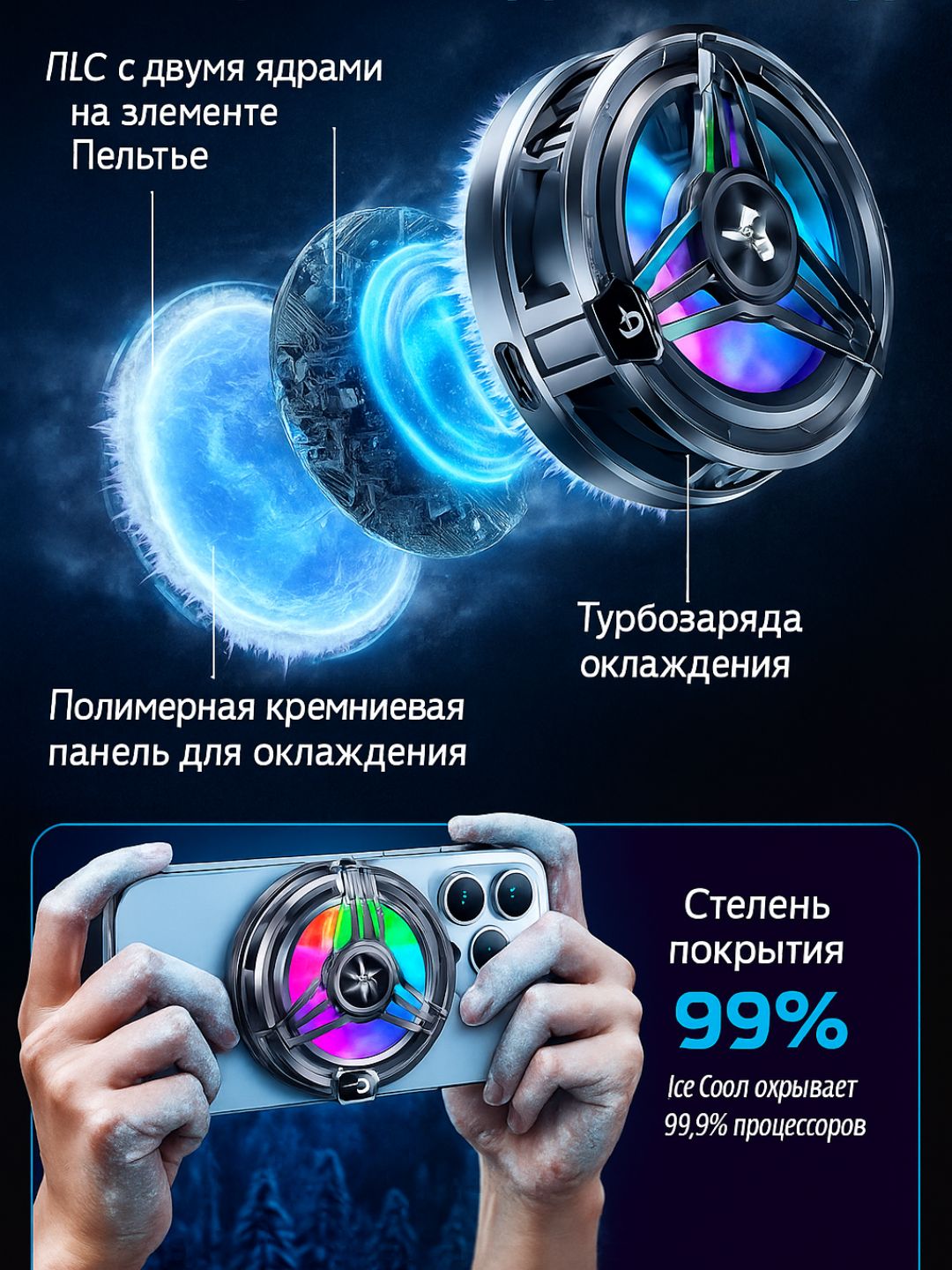 Охлаждающий RGB кулер для телефона, с цифровым дисплеем, 2 режима SL-59