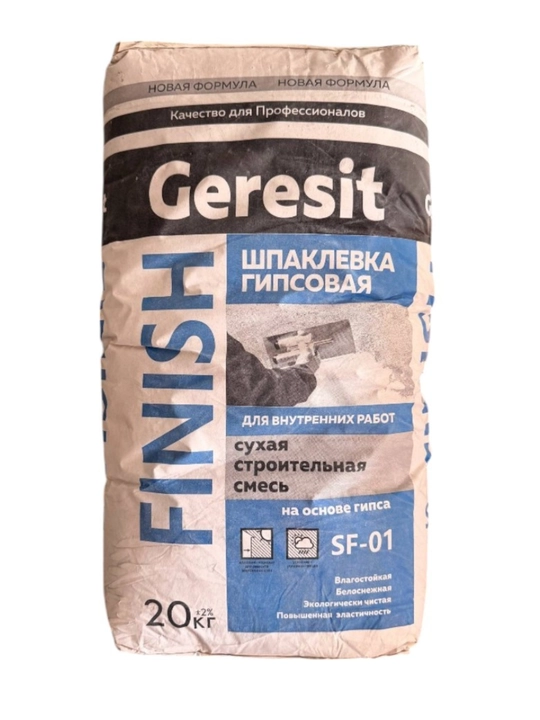 Гипсовая шпаклёвка FINISH GERESIT, финишная, сухая смесь для внутренних работ, 20 кг  - 