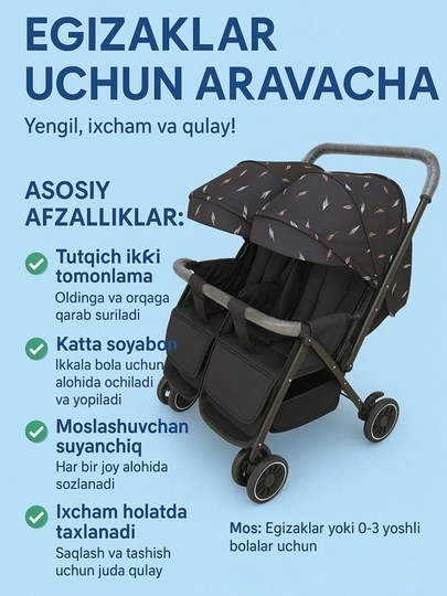 Коляска прогулочная для двойняшек — BABYMOM-EGIZAK-ЧЕРНСТЕ