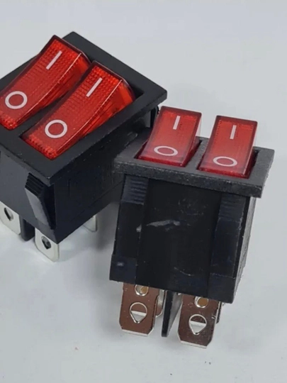 KSD6 ikki holatli tugma, qizil, 6 pin, 250V, 2 dona
